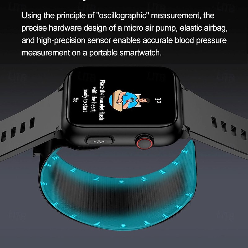 696 TK63 Smart Watch 1.91 inch Smartwatch Fitness Running Watch Bluetooth ECG+PPG Temperature Monitoring Pedometer Compatible with Android iOS Men Hands-Free Calls Message Reminder Custom Watch Face4