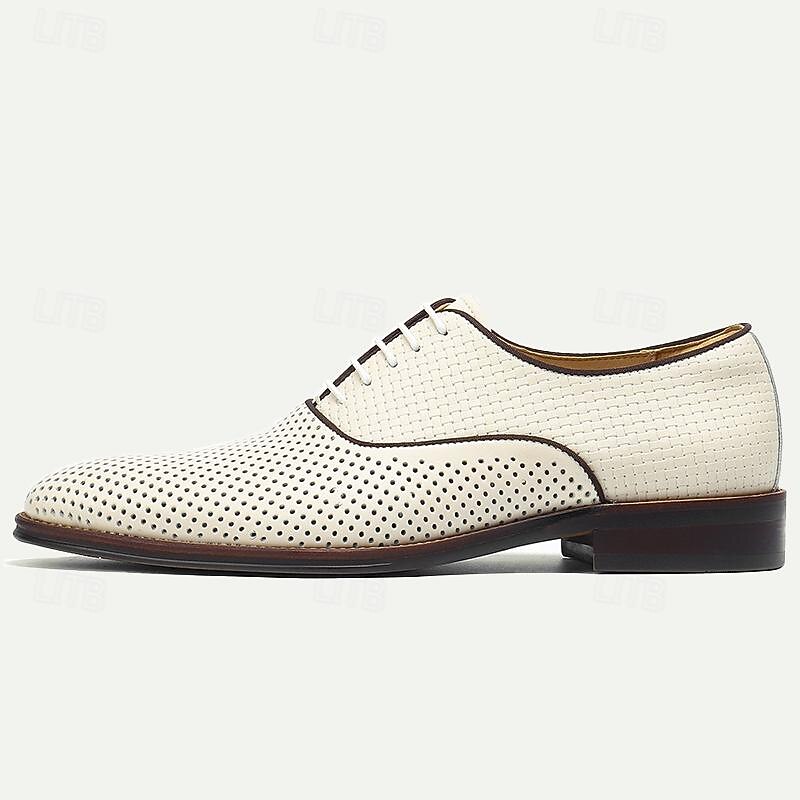 Men's Dress Shoes Perforated Brown Leather Sleek Lace-Up Oxford3