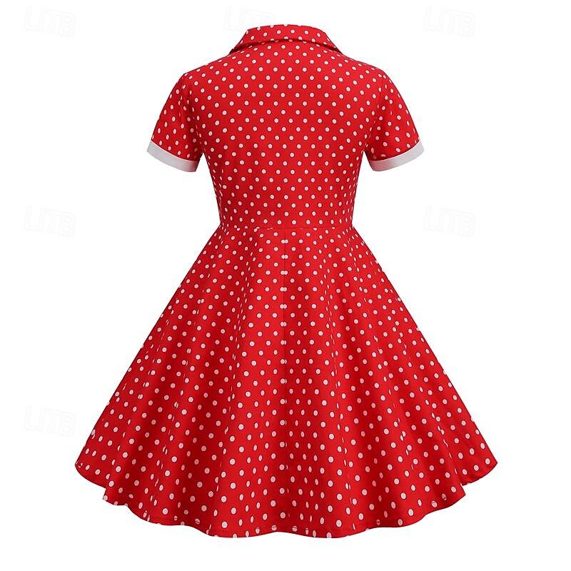 Polka Dots Retro Vintage 1950s Grease Outfits Dress A-Line Dress Flare Dress Polka dots Fancy Dress Girls' Christmas Halloween Carnival Event / Party Cocktail Party Prom Kid's Dress4
