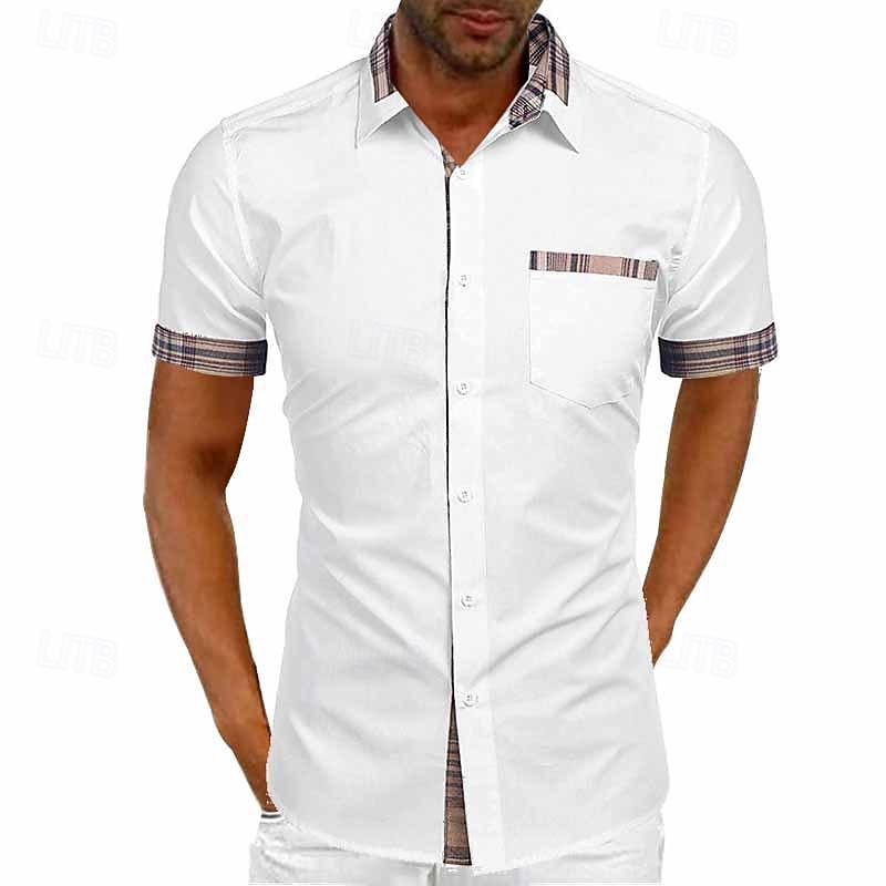Men's Shirt Summer Shirt Casual Shirt Beach Shirt Button Up Shirt Black White Navy Blue Army Green Short Sleeve Plain Turndown Vacation Holiday Patchwork Clothing Apparel Polyester Fashion Casual2