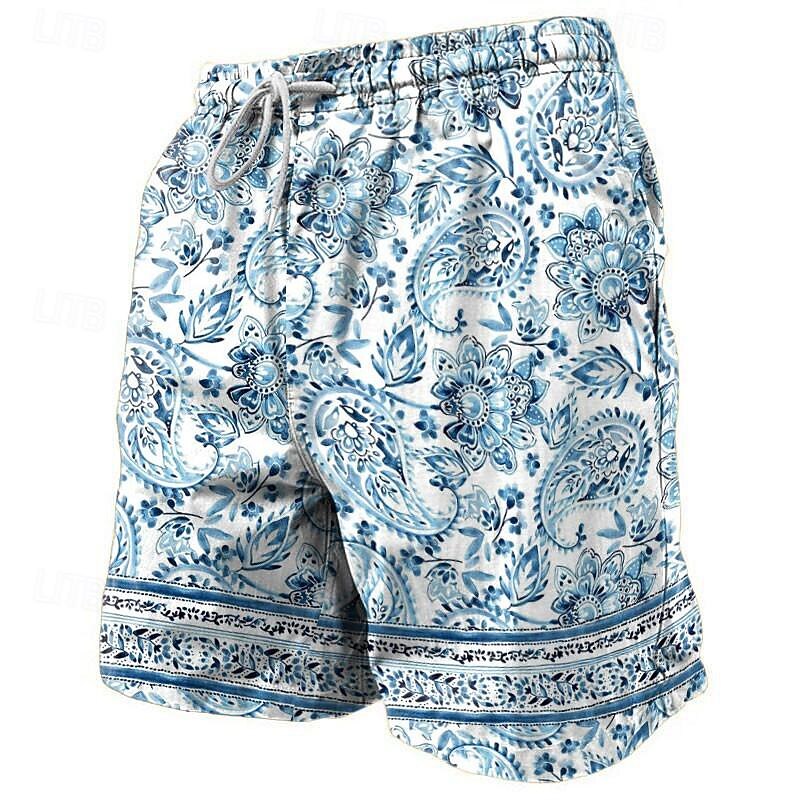 Men's Paisley Swim Trunks Swim Shorts Board Shorts Mid Waist Vacation Hawaiian Holiday Vacation Holiday Beach Drawstring with Mesh lining Elastic Waist Designer Clothing Apparel