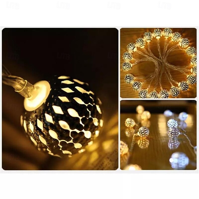 Elegant Wedding Party Reception Solar Moroccan Ball Globe String Lights – 20/30/50LED Outdoor Fairy Lights for Garden Decor4