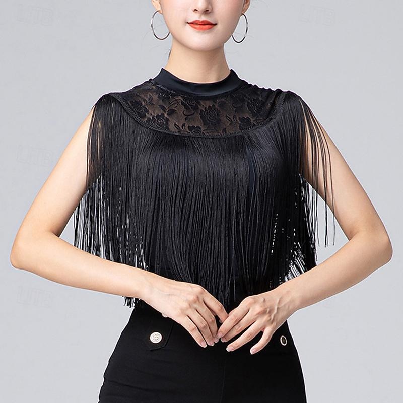 Latin Dance Ballroom Dance Leotard / Onesie Lace Tassel Pure Color Women's Performance Training Sleeveless High Nylon4