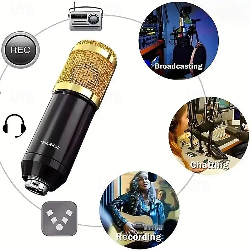 Podcast Equipment Bundle BM-800 Podcast Microphone Bundle With V8 Sound Card Condenser Studio Microphonefor Laptop Computer Vlog Living Broadcast Live Streaming3