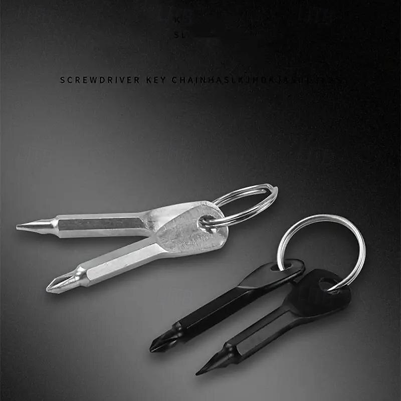 2pcs Portable Phillips & Slotted Screwdriver Key Ring Set - Multi-Functional Mini Pocket Repair Tool Gadget for Camping Accessories3