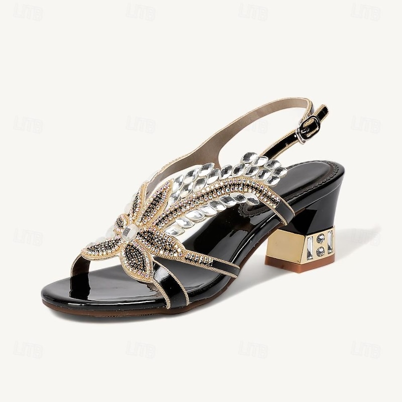 Women's Wedding Shoes Sandals Party Rhinestone Round Toe Elegant Vintage Microbial Leather Ankle Strap Black Red Purple2