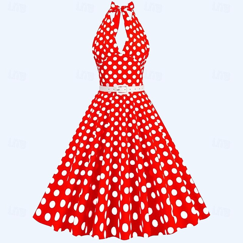 Retro Vintage 1950s Grease Outfits Rockabilly Dress A-Line Dress Swing Dress Polka dots Fancy Dress Women's Halloween Carnival Masquerade Daily Wear Adults Dress4