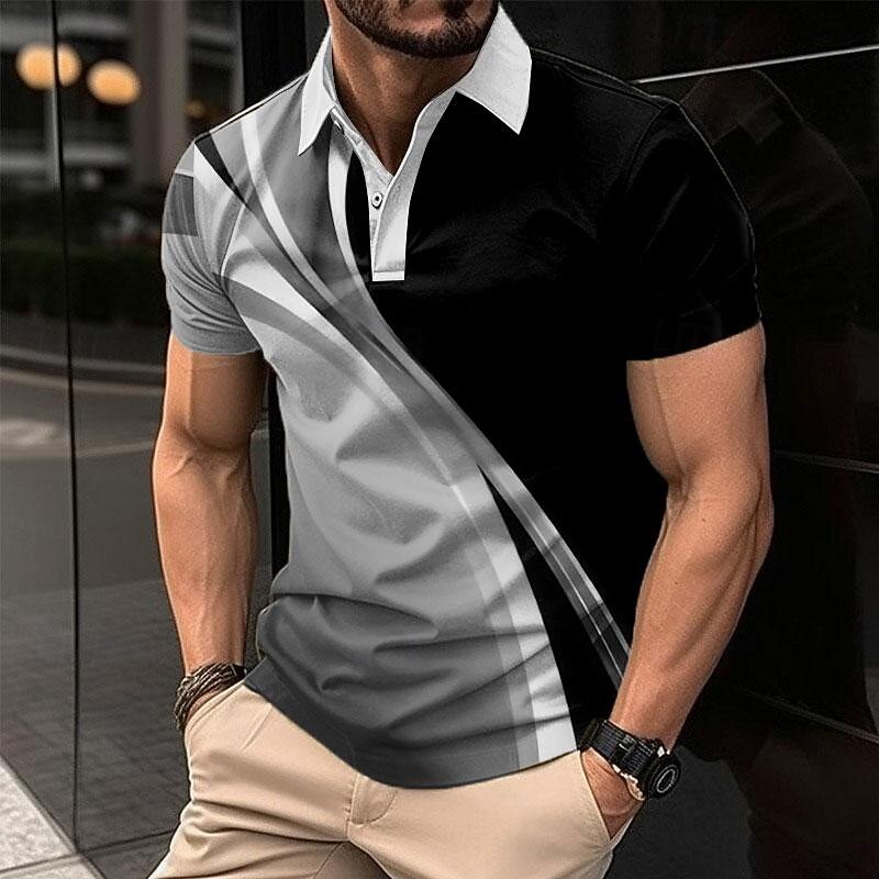 Men's Geometric Polo Shirts Golf Shirt Short Sleeve Polo Shirts Collared Shirts Business Casual Vacation Wear Formal Wear Festival Wear Buttons 3D Print Summer Blue Green Gray4