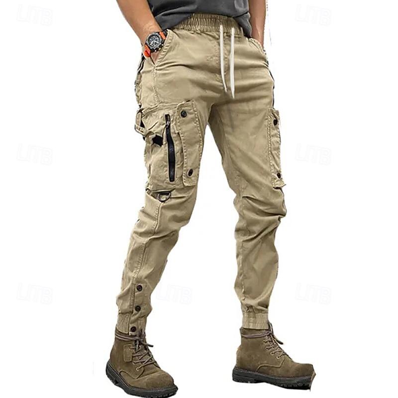 Men's Cargo Pants Cargo Trousers Pocket Drawstring Elastic Waist Plain Comfort Breathable Outdoor Daily Going out Fashion Casual Black Khaki3