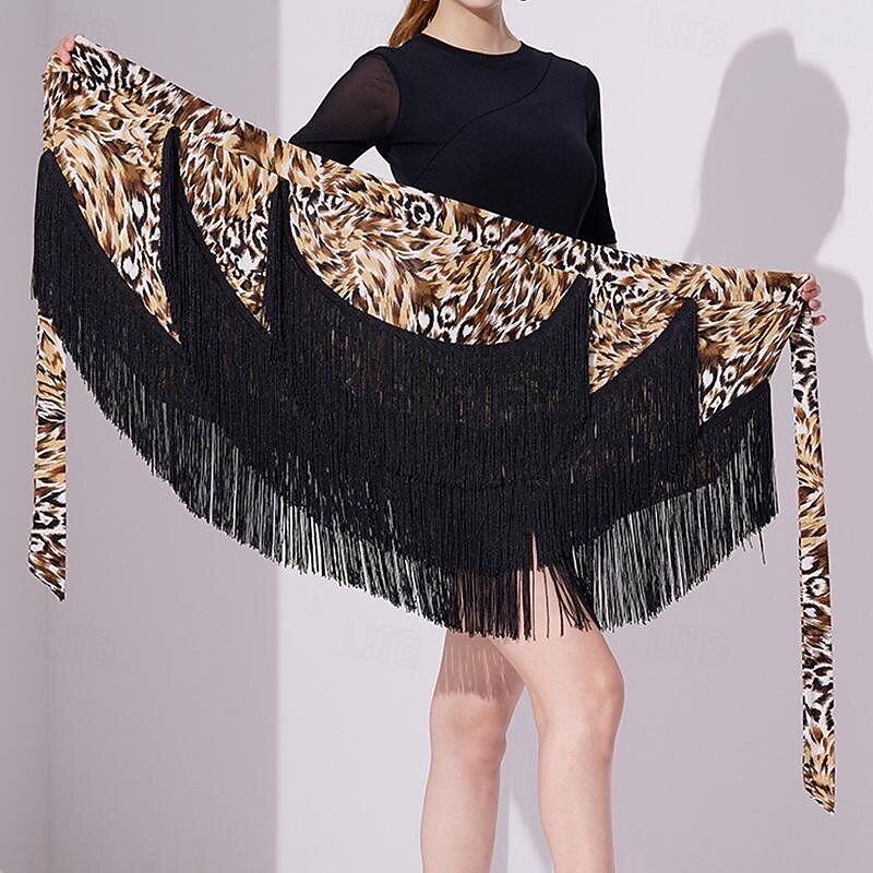 Latin Dance Ballroom Dance Skirts Printing Tassel Pure Color Women's Performance Training High Polyester3