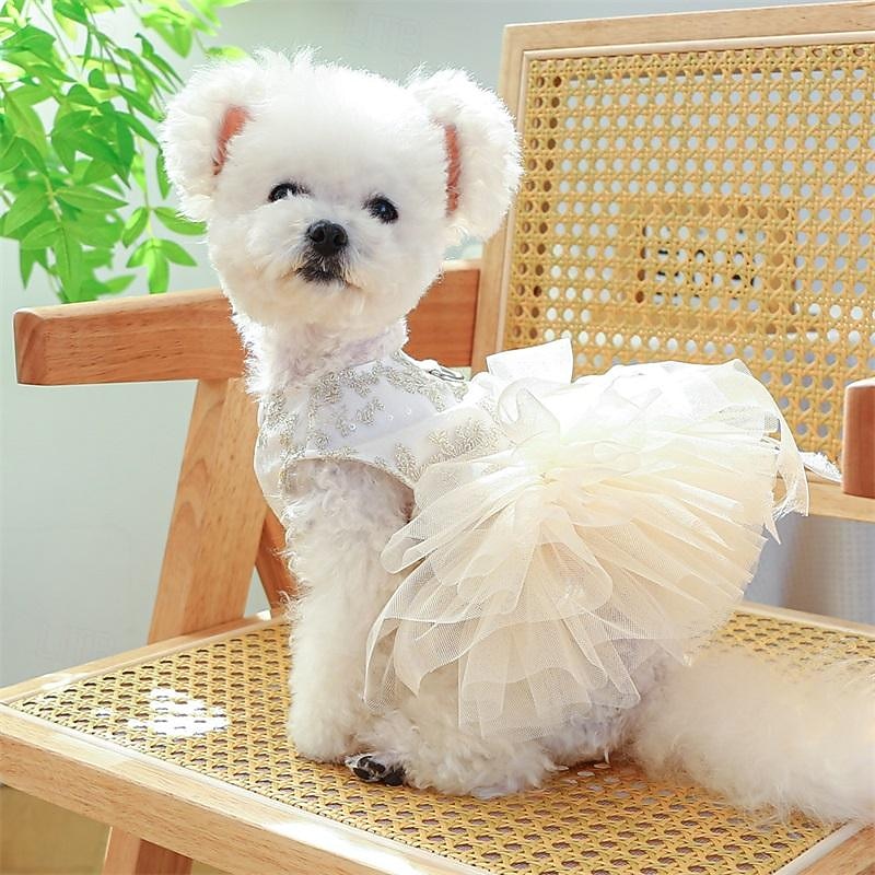 Dog Cat Wedding Dress Cute Party Winter Breathable Soft Washable Comfortable Outdoor Wedding Party Casual Daily Dog Clothing for Bichon Frise Pomeranian Baby Pet Papillon Small