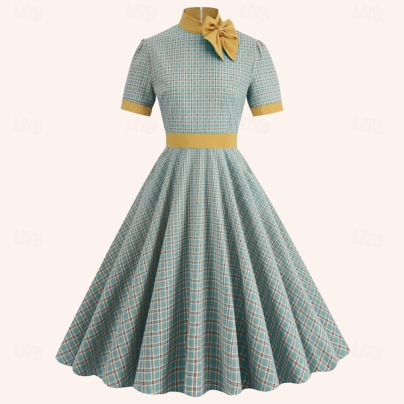Retro Vintage 1950s Rockabilly Midi Dress Swing Dress Flare Dress Plaid / Check Checkered Gingham Fancy Dress Women's Masquerade Masquerade Date Bachelorette Party Adults' Dress Homecoming Dresses2