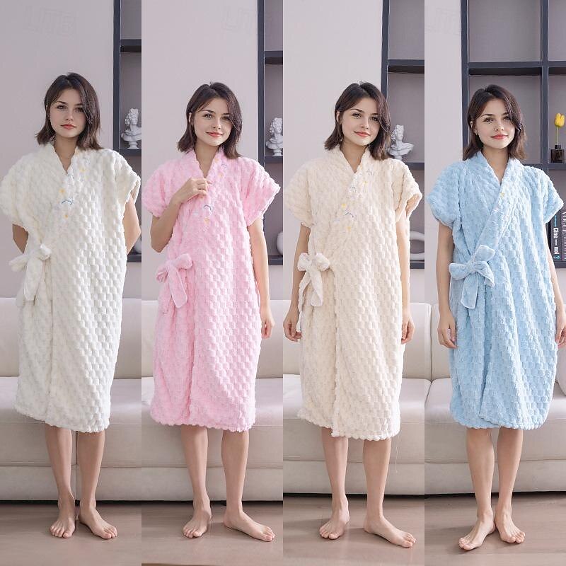 Wearable Bath Towel Wrap Cozy Coral Fleece Highly Water Absorbent Beach Spa Gym Bathrobes Slip Dress Bathing Shower Cover Up Tube Dress Nightwear Sleepdress Sleeping Robe2