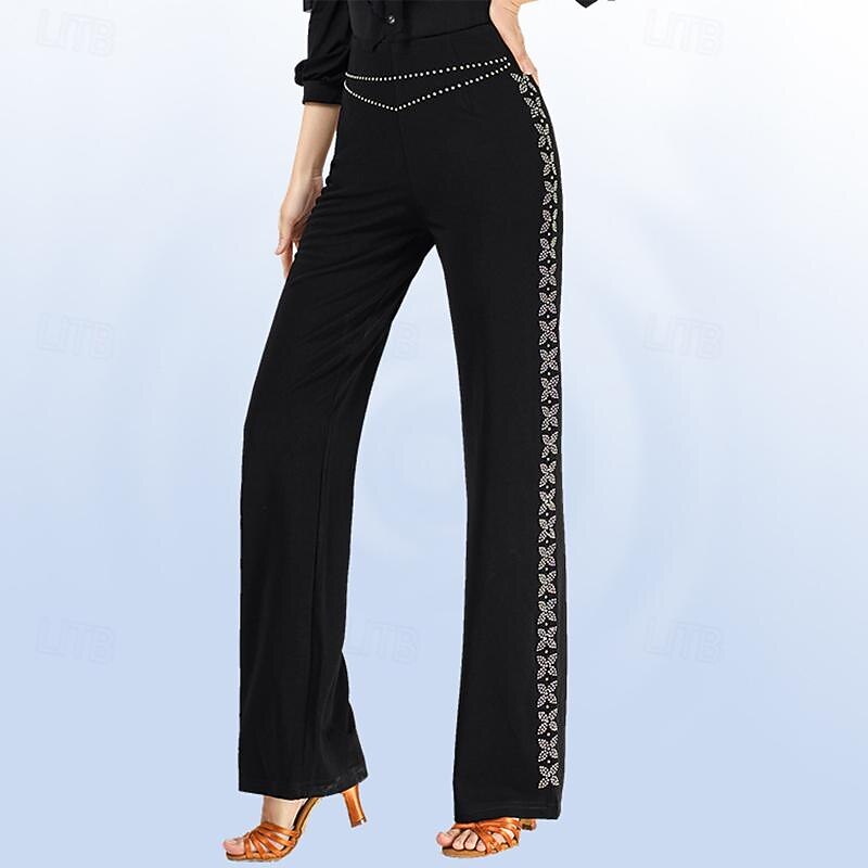 Latin Dance Ballroom Dance Pants Butterfly Pure Color Splicing Women's Performance Training High Spandex2