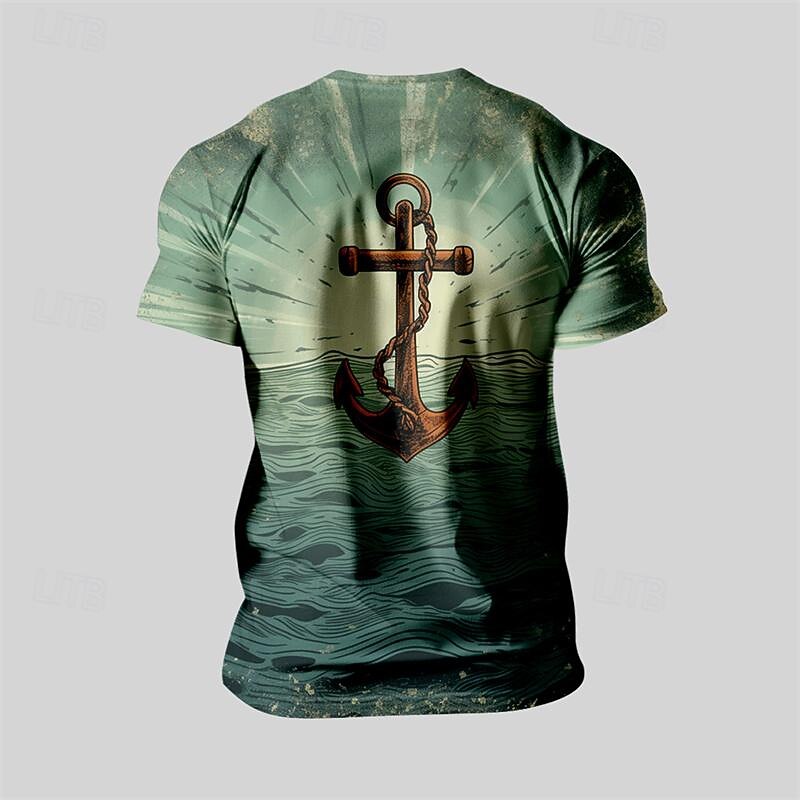 Men's Graphic Anchor T Shirt Tee Top Short Sleeve T shirt 3D Print Crew Neck Shirt Daily Designer Retro Vintage Sports Outdoor Holiday Going out Green Spring & Summer Clothing Apparel S M L XL 2XL 3XL2