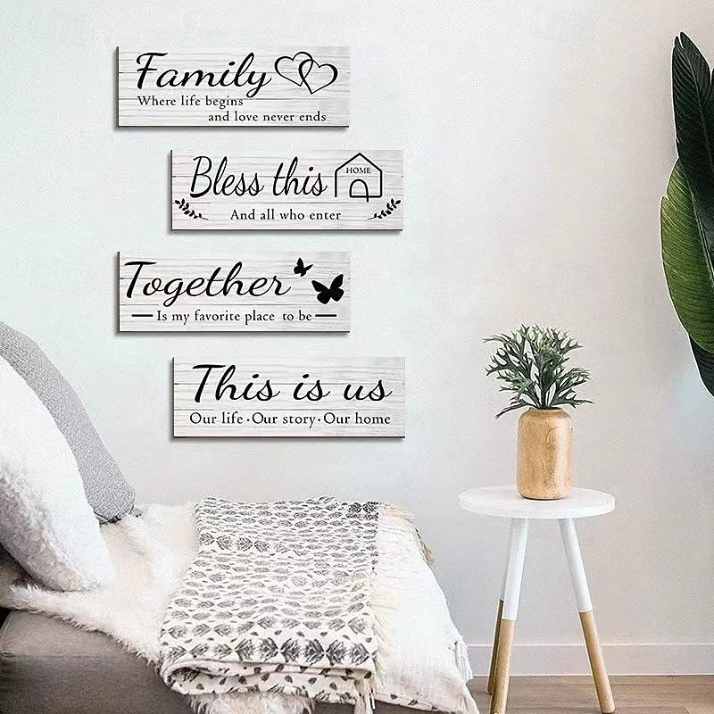 4pcs/set Home Wall Signs THIS IS US TOGETHER BLESS THIS HOME FAMILY Wall Decor For Living Room Bedroom Including Tape3