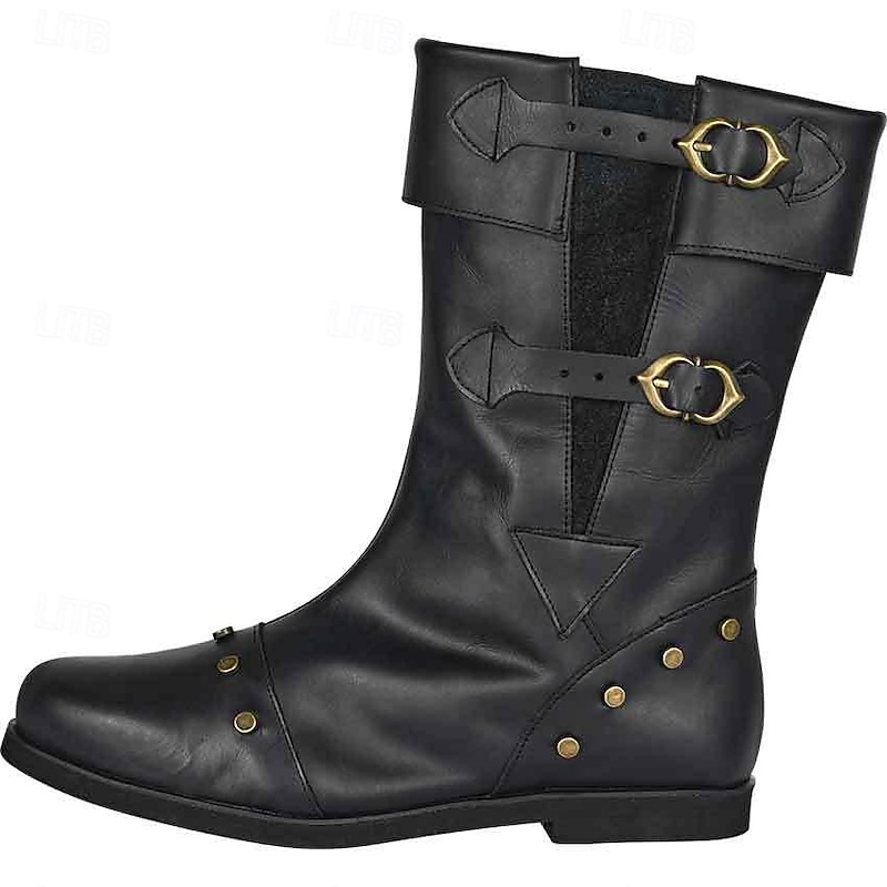 Retro Vintage Medieval Renaissance Shoes Flat Jazz Boots Pirate Viking Crusader Fancy Dress Men's Pirate Steampunk Carnival Masquerade LARP Adults Shoes4