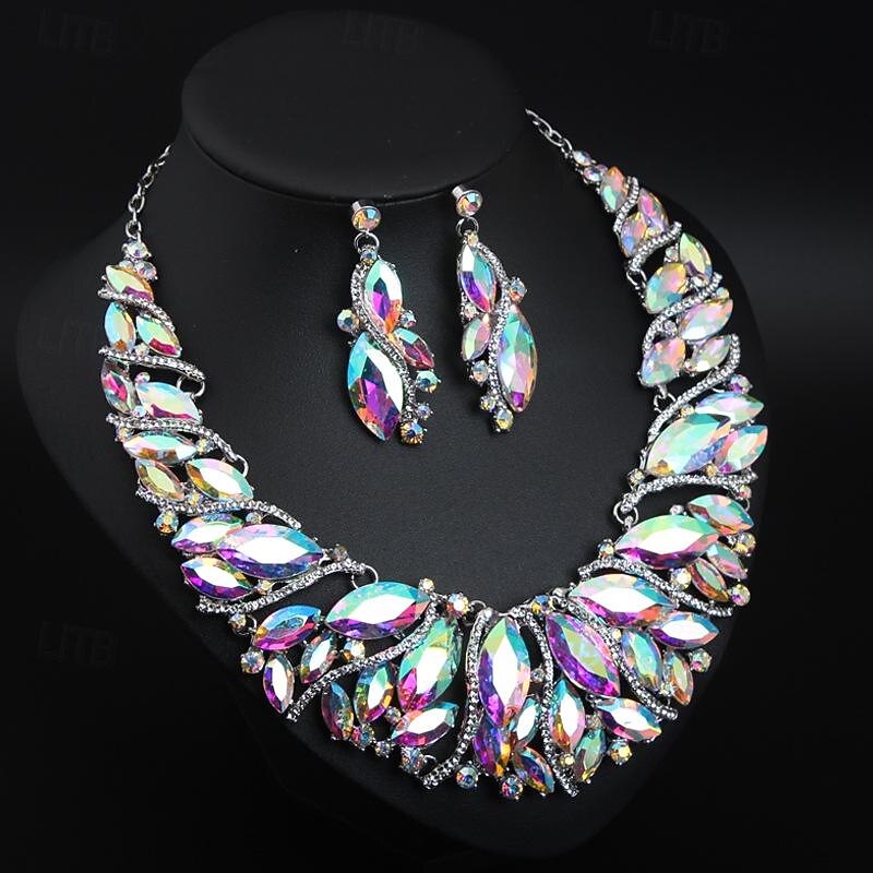 Jewelry Set 3pcs Rhinestone Alloy 1 Necklace Earrings Women's Elegant Vintage Stylish Geometrical Geometric Jewelry Set For Wedding Party Wedding Guest2