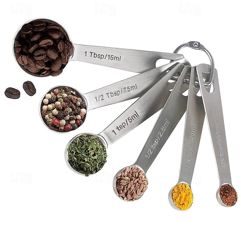 Measuring Spoon Set Stainless Steel Measuring Spoons Set of 6 Metal Measuring Spoon for Measuring Dry and Liquid Ingredients of Cooking Baking