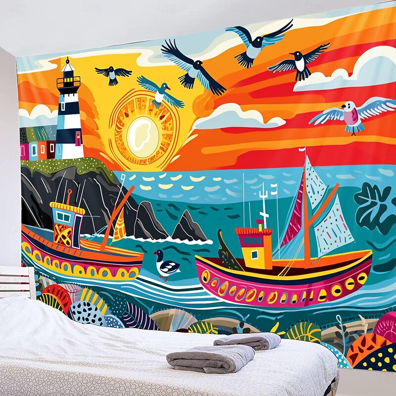 Sailing Landscape Hanging Tapestry Wall Art Large Tapestry Mural Decor Photograph Backdrop Blanket Curtain Home Bedroom Living Room Decoration3