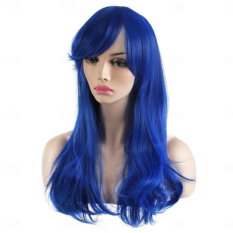 Fashion Wigs Long Wavy Curly Hair Cosplay Wig Wig Cap Blue 28" 70cm Halloween Wigs4