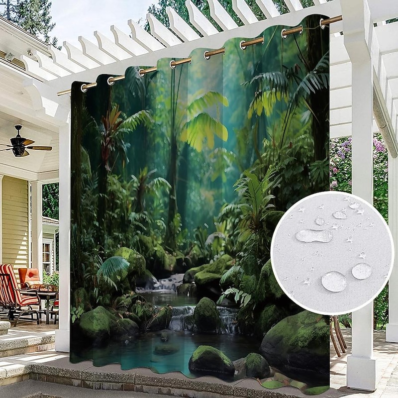 Waterproof Outdoor Curtain Privacy, Outdoor Shades, Sliding Patio Curtain Drapes, Pergola Curtains Grommet 3D Forest Landscape For Gazebo, Balcony, Porch, Party3