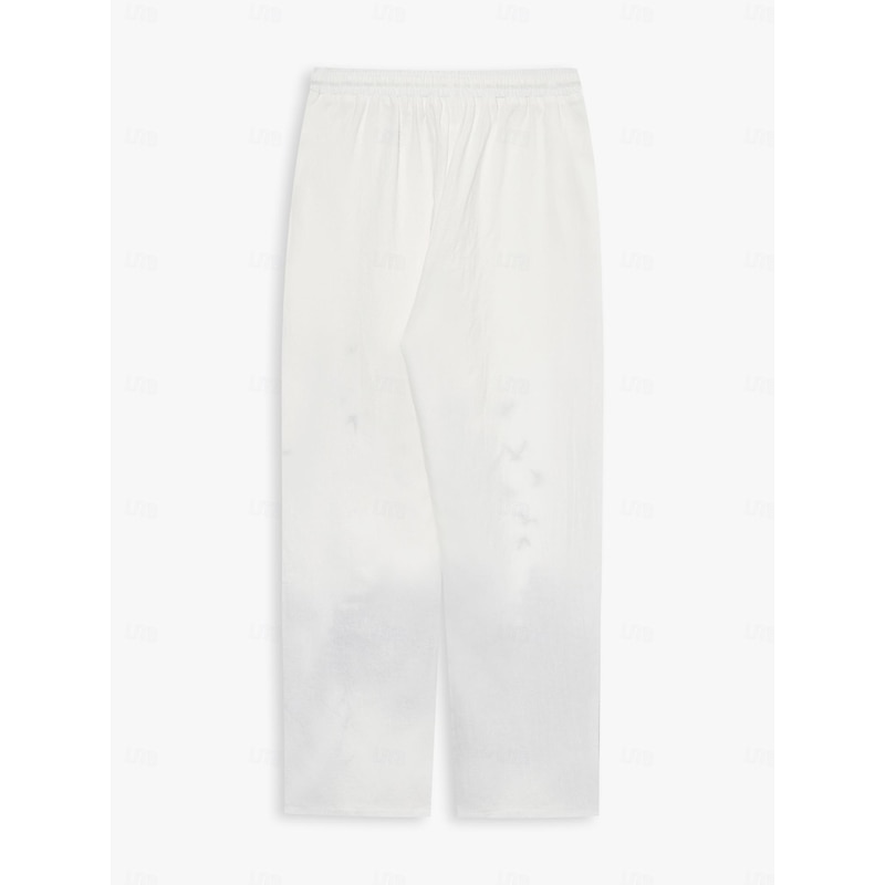 Men's Linen Pants Trousers Summer Pants Beach Pants Drawstring Side Pockets Elastic Waist Graphic Prints Feather Breathable Lightweight Yoga Daily For Vacation Casual Chinoiserie White Blue4