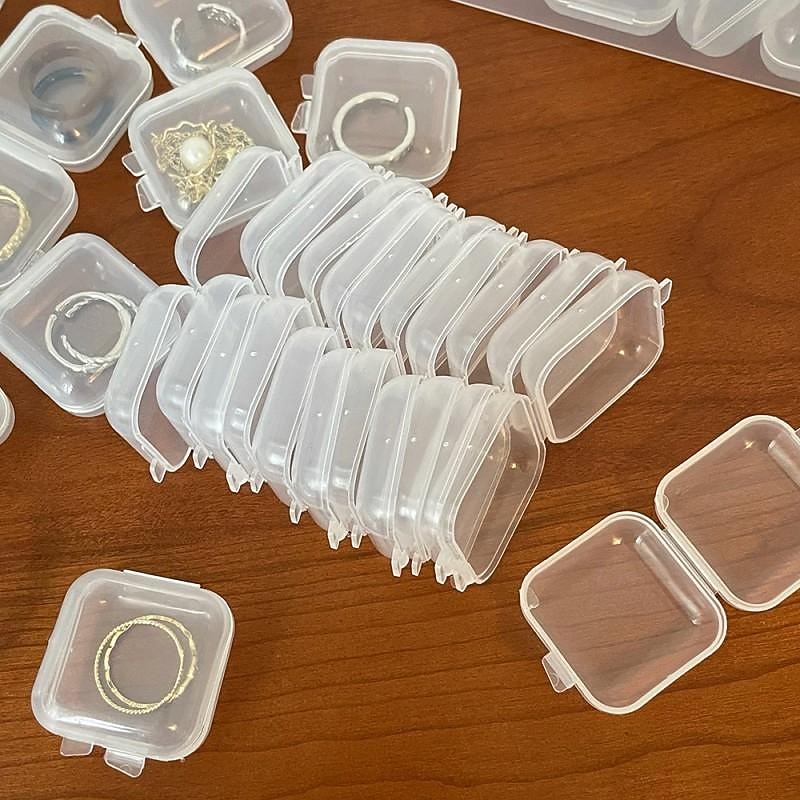 20/50pcs Mini Plastic Storage Box Square Transparent Portable Container Jewelry Holder Earrings Packaging Display Case Medicine Bin Jewlery Garbage Can Storage Cases Pp Accessories Clear Buds4