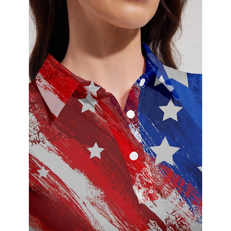 Women's Golf Polo Shirt Red Sleeveless Sun Protection Top Ladies Golf Attire Clothes Outfits Wear Apparel American Flag Golf Shirt3
