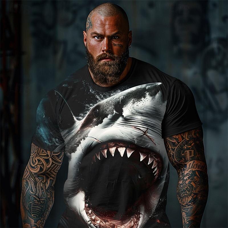 Men's Graphic Animal Shark T Shirt Tee Top Short Sleeve T shirt 3D Print Crew Neck Shirt Daily Designer Retro Vintage Sports Outdoor Holiday Going out Black Black Gray Spring & Summer Clothing Apparel