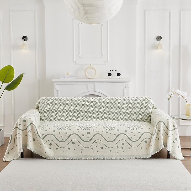 Sage Green Throw Blankets for Couch and Bed, Soft Cozy Sofa Cover Chenille Blanket with Tassel ,Decorative Blankets and Throws, Floral Jacquard Blanket for Funiture Protection4