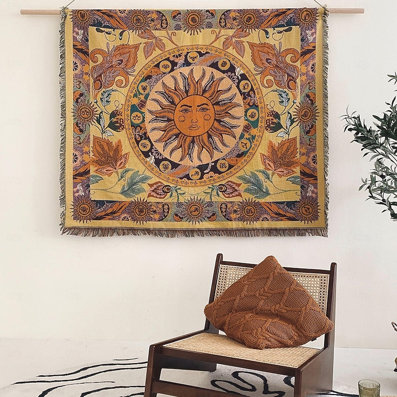 Retro Sun and Moon Psychedelic Tapestry Wall Hanging Bedroom Backdrop Tapestry 80s Decoration Rainbow Sun and Moon Mural Hippie2