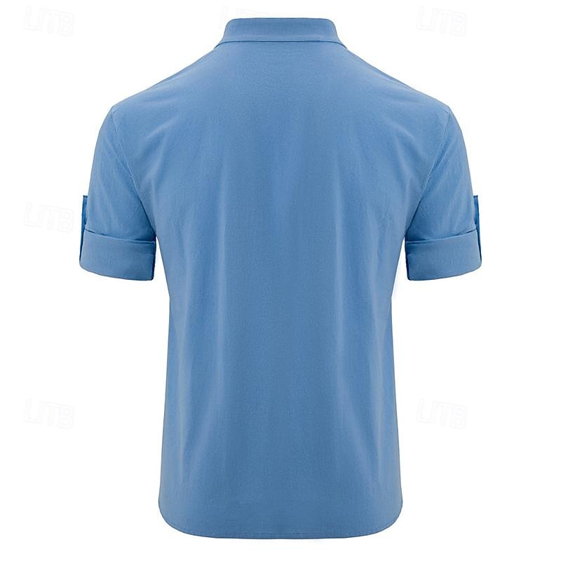 Men's Shirt Linen Shirt Cotton Linen Shirt White Cotton Shirt Chinese Collar Shirt Mandarin Collar Shirt Plain Vacation Street Black White Navy Blue Blue Short Sleeve Standing Collar Summer Clothing3