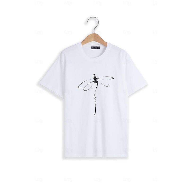 Women's T Shirt Dragonfly Basic Short Sleeve Round Neck Regular Tops Daily Weekend Print Black White Blue Gray Summer3
