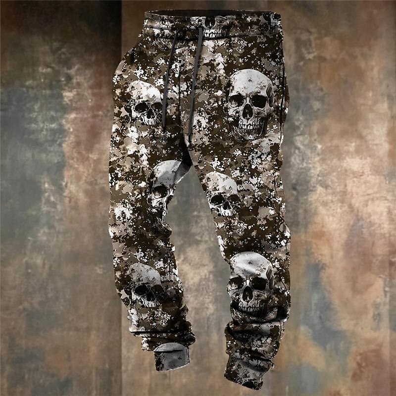 Cool Skulls Camo Punk 3D Print Men's Side Pockets Elastic Drawstring Design Sweatpants Joggers Pants Trousers Outdoor Sports & Outdoor Street Polyester Blue Brown Green S4