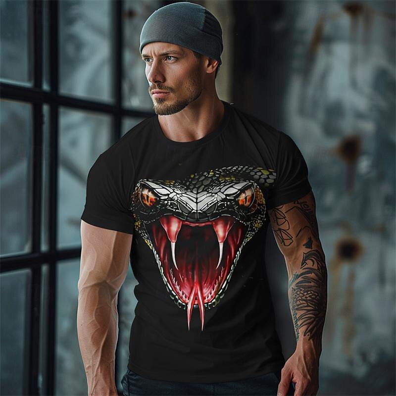 Men's Animal Snake T Shirt Tee Top Cotton Short Sleeve Graphic Shirt Black 1 Black  3 Black 2 Comfortable Tee Vacation Street Fashion Designer Clothing4