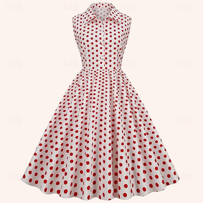 Retro Vintage 1950s Rockabilly Dress A-Line Dress Swing Dress Polka dots Fancy Dress Women's Halloween Carnival Masquerade Party Bachelorette Party Adults Dress Homecoming Dresses3