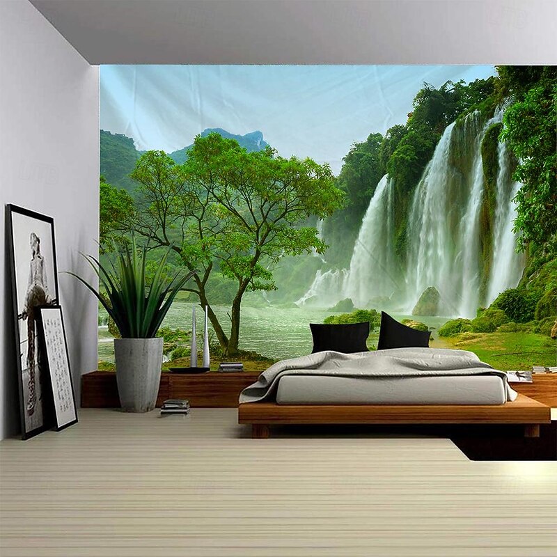 Landscape Waterfall Hanging Tapestry Wall Art Large Tapestry Mural Decor Photograph Backdrop Blanket Curtain Home Bedroom Living Room Decoration