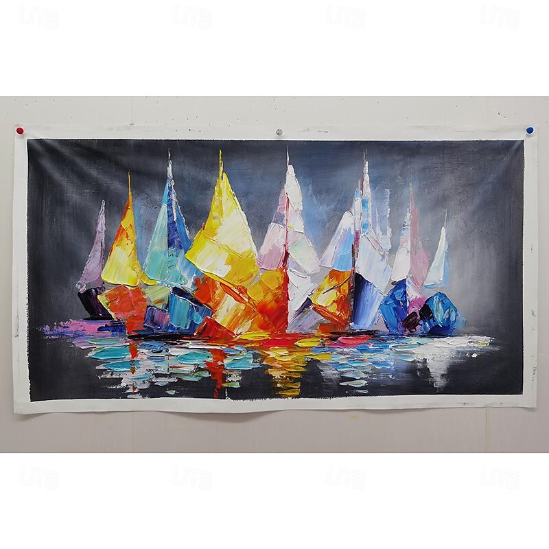 Mintura Handmade Boat Landscape Oil Paintings On Canvas Wall Art Decoration Modern Abstract Ship Pictures For Home Decor Rolled Frameless Unstretched Painting4