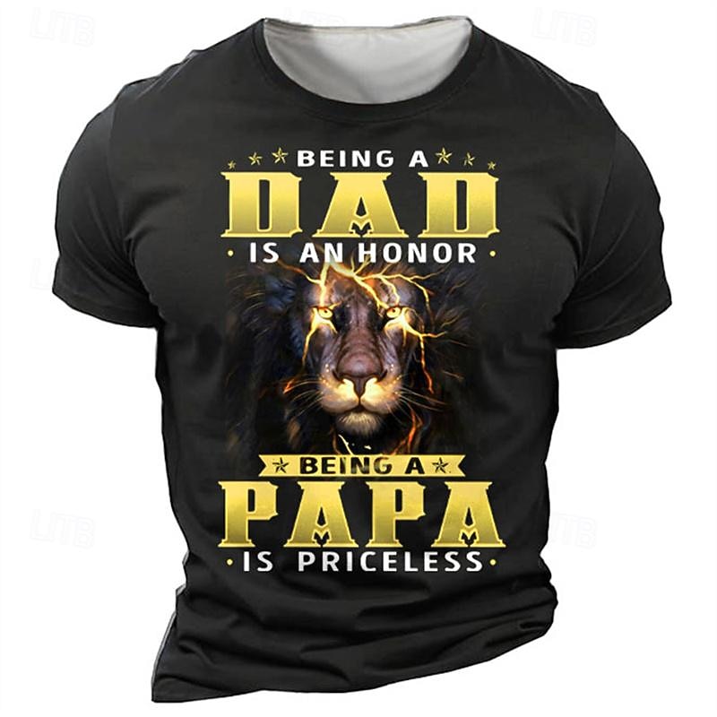 Men's Short Sleeve T-Shirt: Dad Honor Papa Priceless Lion Graphic Tee for Father's Day Family Gift