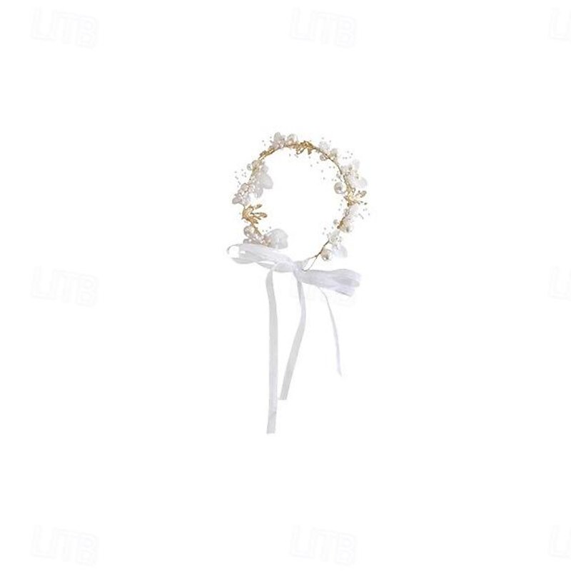 Kids Unisex Hair Accessories Floral 1# white bead flower ribbon headband 2#Purple Bead Flower Ribbon Headband2