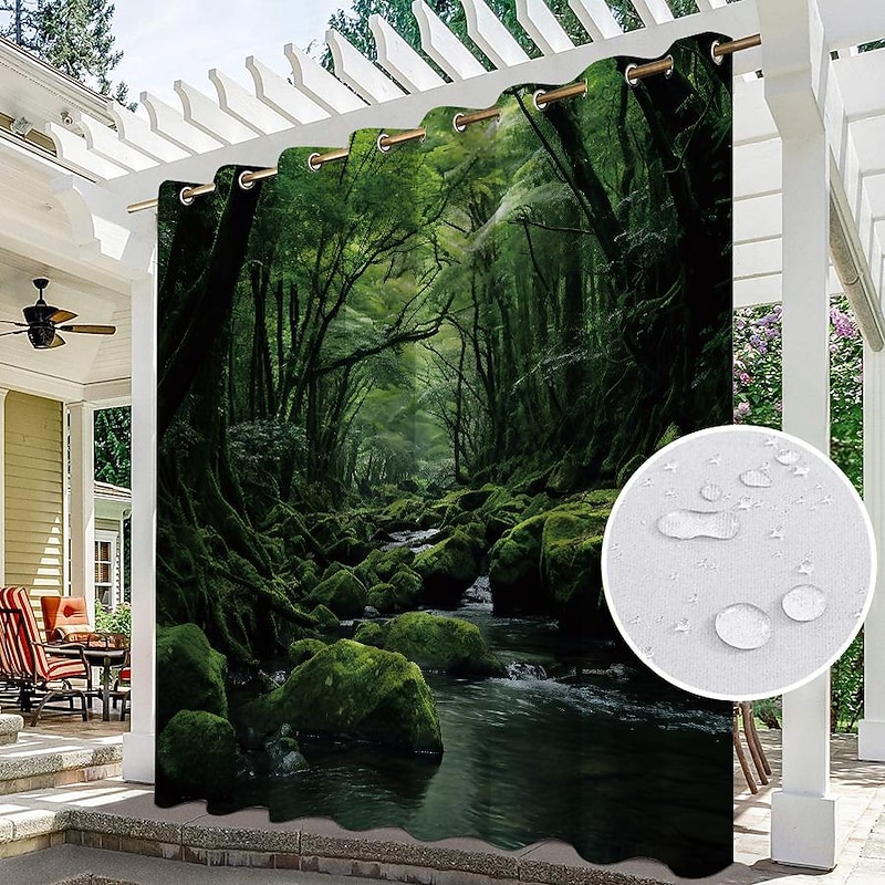 Waterproof Outdoor Curtain Privacy, Outdoor Shades, Sliding Patio Curtain Drapes, Pergola Curtains Grommet Forest Creek For Gazebo, Balcony, Porch, Party2