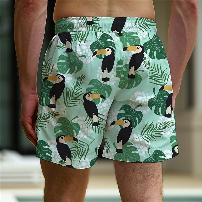 Men's Parrot Tropical Plants Swim Trunks Swim Shorts Board Shorts Mid Waist Vacation Hawaiian Holiday Vacation Holiday Beach Drawstring with Mesh lining Elastic Waist Designer Clothing Apparel2
