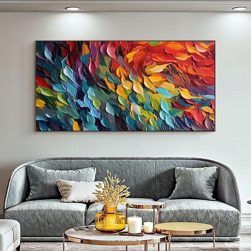 Handmade Oil Painting Canvas Wall Art Decoration Modern Thick Oil Colorful Leaves Landscape for Home Decor Rolled Frameless Unstretched Painting3