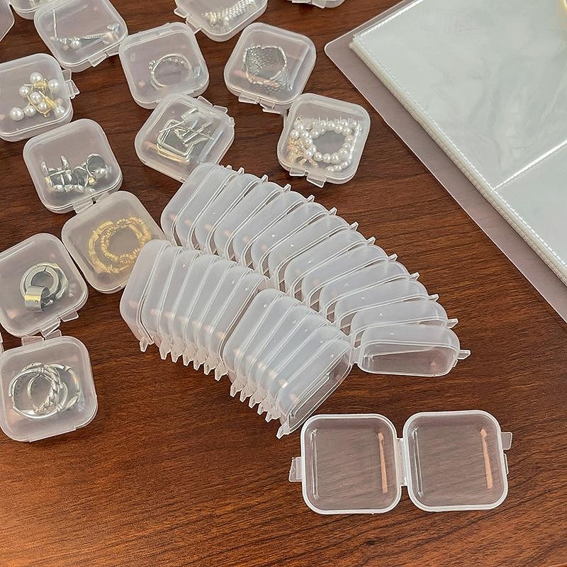 20/50pcs Mini Plastic Storage Box Square Transparent Portable Container Jewelry Holder Earrings Packaging Display Case Medicine Bin Jewlery Garbage Can Storage Cases Pp Accessories Clear Buds2