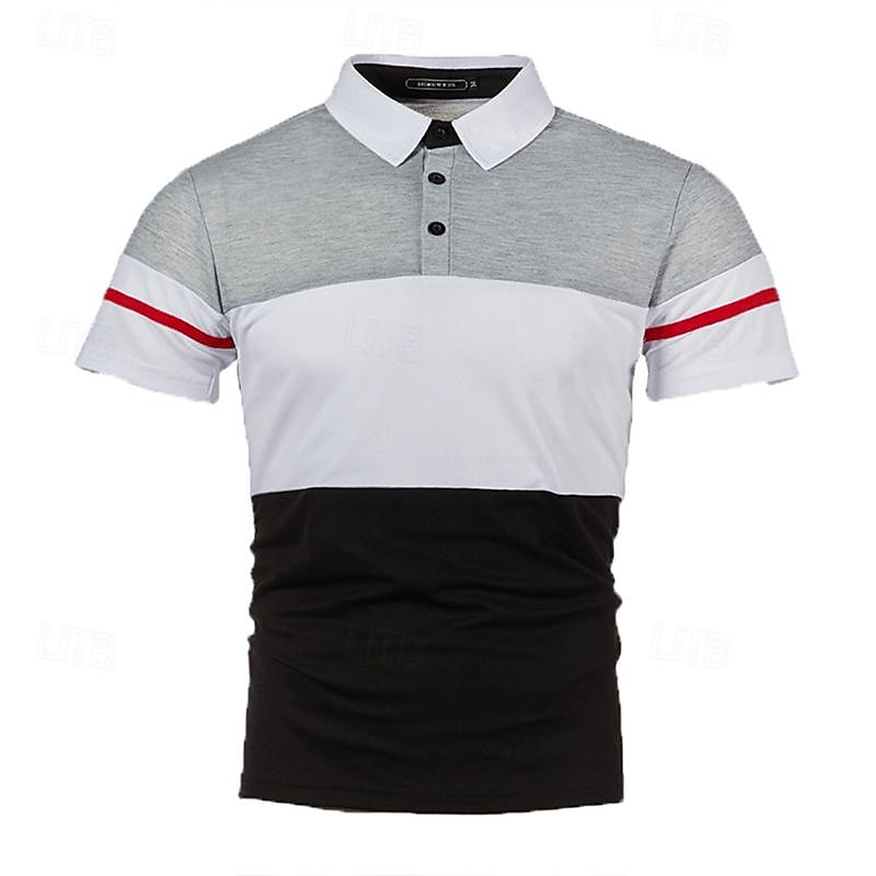 Men's Golf Shirt Golf Polo Work Casual Lapel Short Sleeve Basic Modern Color Block Patchwork Button Spring & Summer Regular Fit Black Red Navy Blue Light Grey Golf Shirt