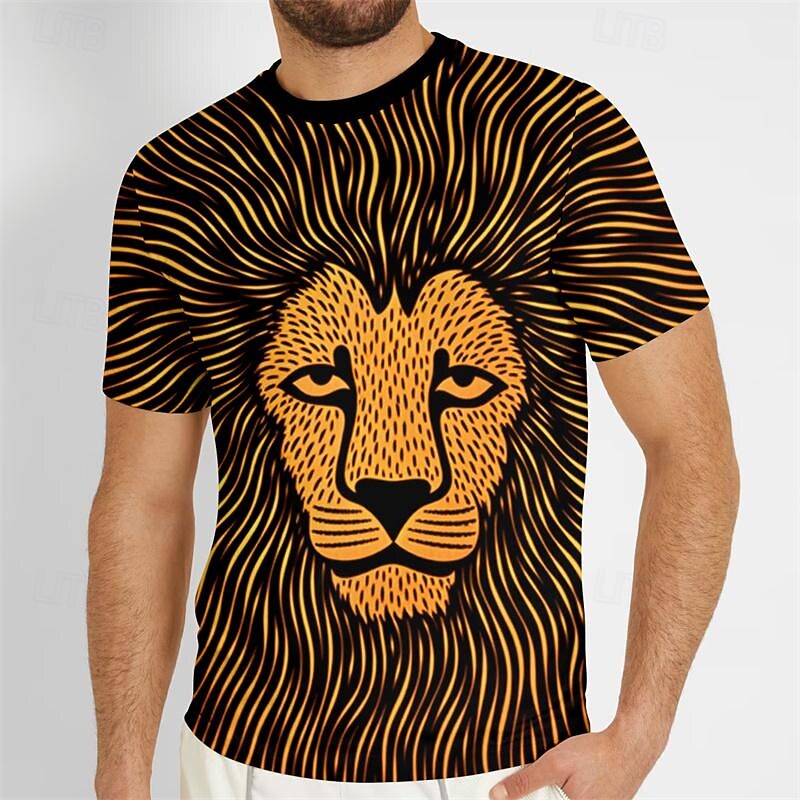 Men's Graphic Lion T Shirt Tee Top Short Sleeve T shirt 3D Print Crew Neck Shirt Daily Designer Casual Sports Outdoor Holiday Going out Yellow Spring & Summer Clothing Apparel S M L XL 2XL 3XL