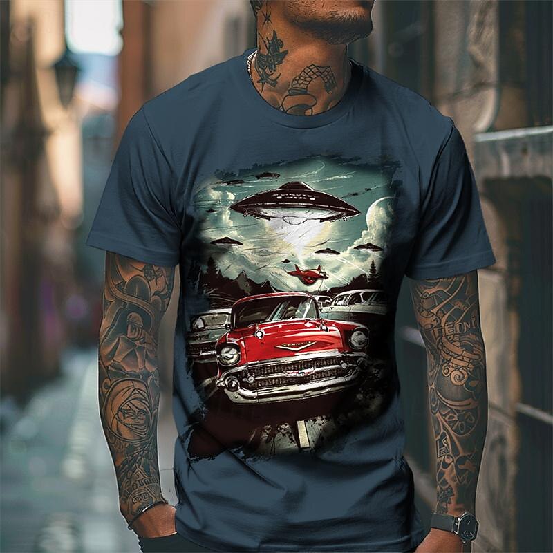 Men's Graphic Car T Shirt Tee Top Short Sleeve T shirt 3D Print Crew Neck Shirt Designer Casual Street Style Sports Outdoor Holiday Going out White Green Dark Blue Spring & Summer Clothing Apparel S3
