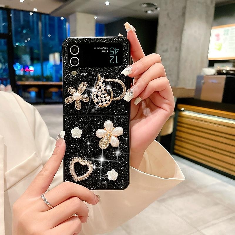 Phone Case For Samsung Galaxy Z Flip 7 Z Flip 6 Z Flip 5 Z Flip 4 Z Flip 3 for Women Girl Bling Glitter Shiny Shockproof Heart TPU4