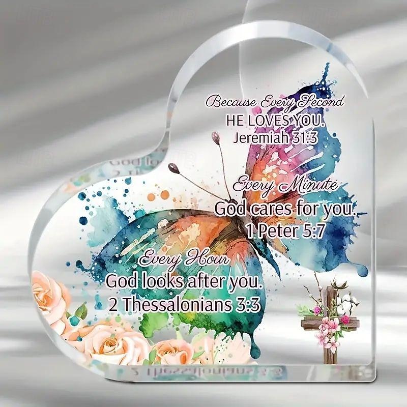 Acrylic Heart Plaque Christian Gifts For Women Men Faith Christmas Acrylic Paperweight Inspirational Religious Gifts Home Decor Room Decor Scene Decor Office Decor